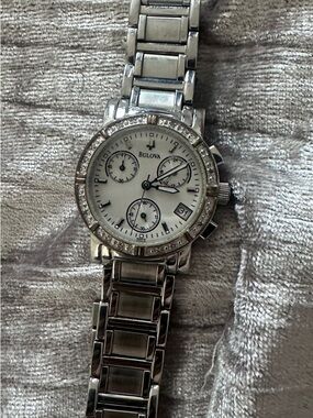 Bulova Silver Tone Women's Crystal-Accent Chronograph Watch